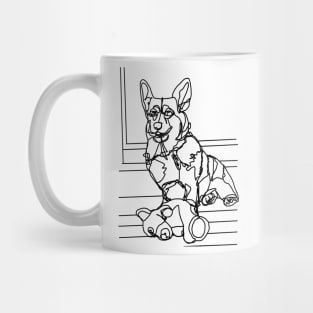 Dog Art Toy Bear and his Corgi Line Drawing Mug